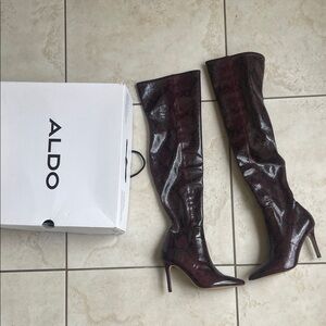 ALDO Burgundy Snakeskin Over-the-Knee Stiletto Boots